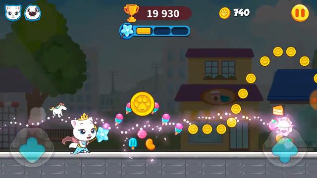 🎮 Белая кошечка в игре Говорящий Том высоко прыгает и собирает дольки мандарин. смотреть онлайн