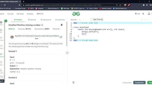 Smallest Positive missing number | Geeks For Geeks | DSA | MAANG | JAVA | Hindi смотреть онлайн