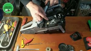 Течет масло для смазки цепи на бензопиле.