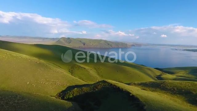 Aerial View of the Green Hills, Cloudy Sky and the Yenisei River | Stock Footage - Videohive смотреть онлайн