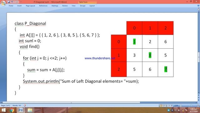 Sum of left diagonal elements of a two dimensional array смотреть онлайн