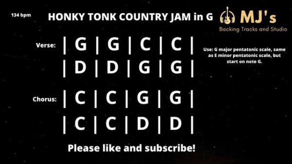Honky Tonk Country Jam Backing Track in G | 134 bpm | Guitar Backing Track