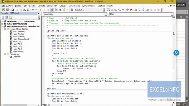 Macro VBA para actualizar todas las Tablas dinámicas de un archivo en Excel смотреть онлайн