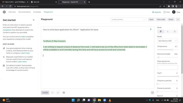Open AI Playground - OpenAI API  } OpenAI API Service