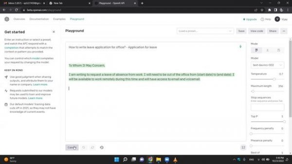Open AI Playground - OpenAI API  } OpenAI API service