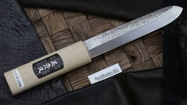 Ikeuchi традиционный японский нож Makiri 150 мм, сталь Shirogami, кожаные ножны смотреть онлайн