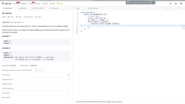 LeetCode69.Sqrt(x) смотреть онлайн