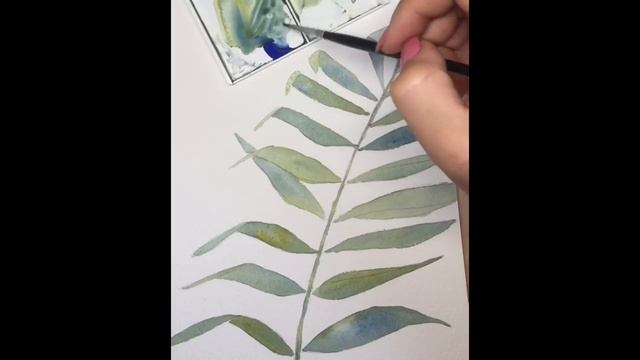 Palm leaf watercolor tutorial step by step. смотреть онлайн