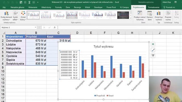 Excel - Jak na wykresie pokazać wartości w tysiącach lub milionach - widzowie #113 смотреть онлайн