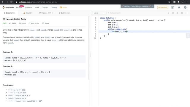 Merge sorted array in O(1) space | Leetcode easy solution | Java | Code #WithMe | GFG смотреть онлайн