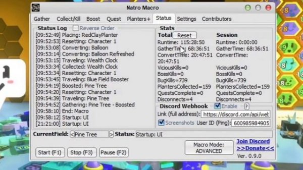 NATRO MACRO SETTINGS FOR PINE TREE (+20T per night) AND HIVE REVEAL. (Bee swarm simulator)