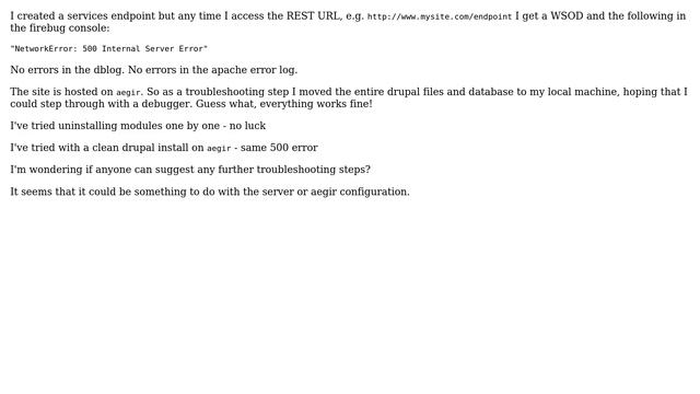 Drupal: Services Module - 500 Internal Server Error When Accessing REST URL смотреть онлайн