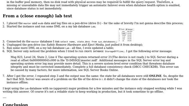 Will SQL Server go offline if it loses network connectivity to SAN where master and msdb system... смотреть онлайн