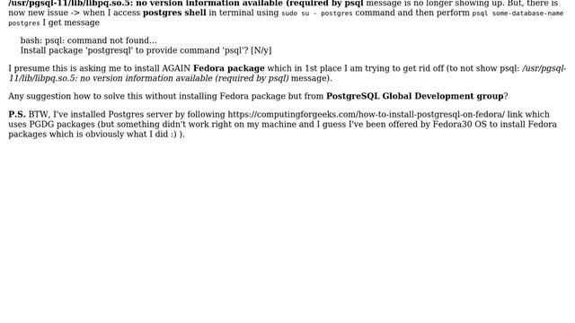 What does "psql: /usr/pgsql-11/lib/libpq.so.5: no version information available (required by... смотреть онлайн