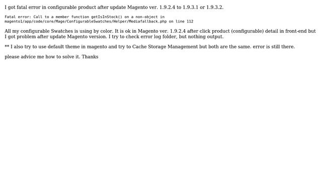Magento: Fatal Error: function getIsInStock() on a non-object in Mediafallback.php on line 112 смотреть онлайн