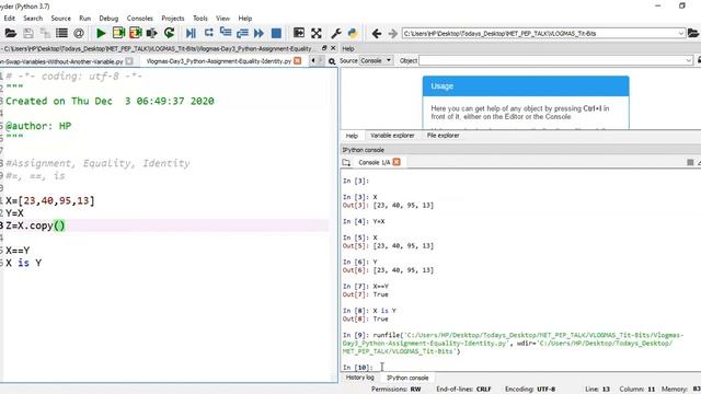 Day3 VLOGMAS Python Assignment, Equality and Identity смотреть онлайн