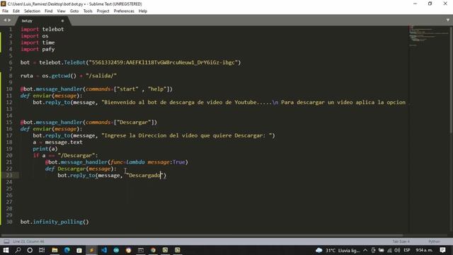 Creando un Bot de Telegram para descarga de Video de Youtube Python смотреть онлайн