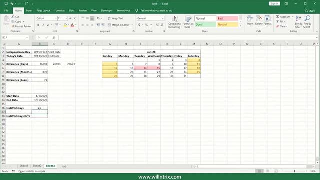 Date Functions (3) - DAYS, DATEDIF, NETWORKDAYS, NETWORKDAYS.INTL in Excel | Willntrix смотреть онлайн