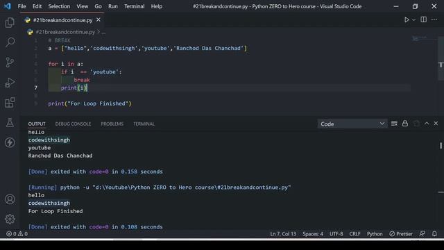 Break And Continue In Python In Hindi ? | Python ZERO To HERO Course In Hindi #21 смотреть онлайн