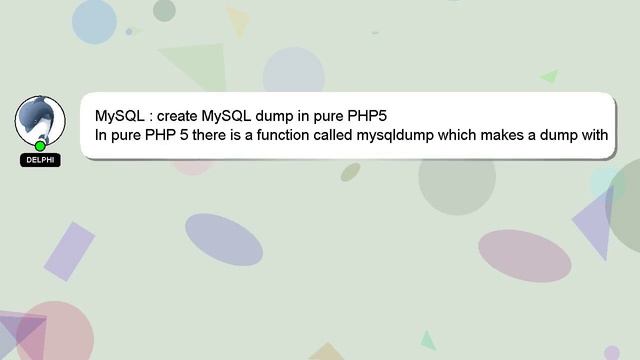 MySQL : create MySQL dump in pure PHP5 смотреть онлайн
