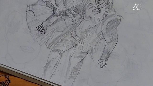 7 years boy sketching Jotaro& Star platinum. смотреть онлайн