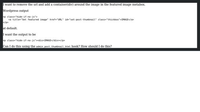 Wordpress: Removing URL and adding container around image in the featured image metabox смотреть онлайн