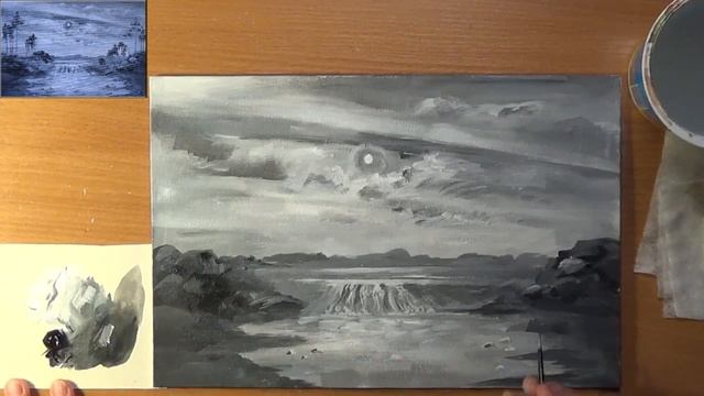 Как нарисовать пейзаж. Монохромный пейзаж. Пейзаж черно- белый. Акрил смотреть онлайн