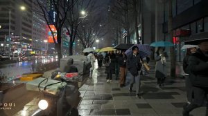 Snowfall in Gangnam Street during Rush Hour _ Walking in Seoul City