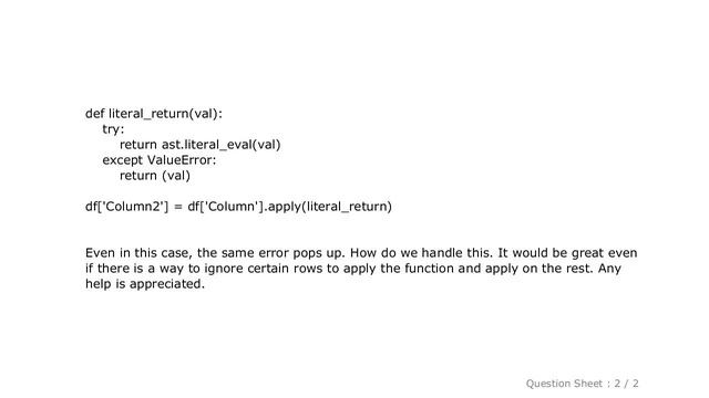 Pandas : How to use ast.literal_eval in a pandas dataframe and handle exceptions смотреть онлайн