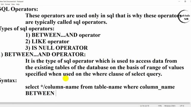 Sql Operators | between ... And | between operator | definition & syntax of sql operators смотреть онлайн