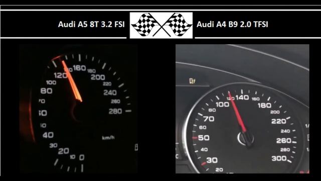 Audi A5 8T 3.2 FSI VS. Audi A4 B9 2.0 TFSI - Acceleration 0-100km/h смотреть онлайн