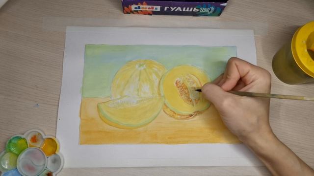 Рисуем дыню гуашью
