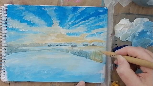 Видео урок Как нарисовать Зимний пейзаж Гуашь Рисуем с Любовью Draw with Love смотреть онлайн