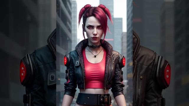 Girl with red-pink hair in a leather jacket cyberpunk Lookbook смотреть онлайн
