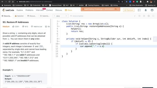 LeetCode 93. Restore IP Addresses Chinese Version 中文解释 смотреть онлайн