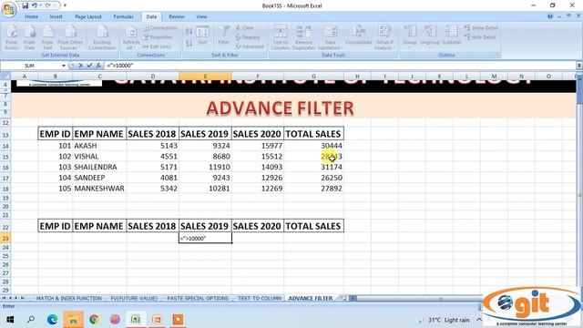 DAY 25 USE OF ADVANCE FILTER IN MS EXCEL || GIT EDUCATION || IN HINDI смотреть онлайн