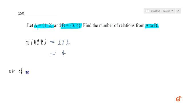Let `A = {1, 2}` and `B = {3, 4}` . Find the number of relations from A to B.... смотреть онлайн