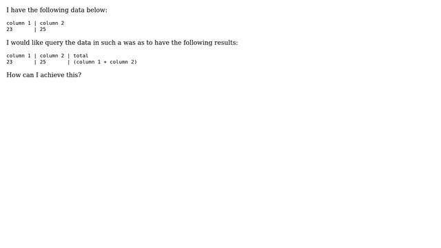 Databases: How to add the two values from different columns in SQL? смотреть онлайн