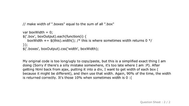 jQuery : jQuery: Why does .width() sometimes return 0 after inserting elements with .html()? смотреть онлайн