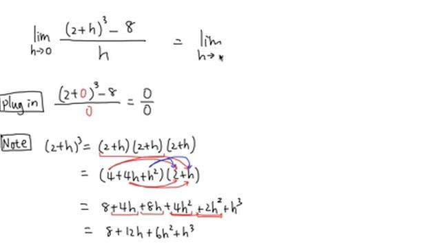 limit of ((2+,h)^3-8)/h as h goes to 0, calculus 1 tutorial смотреть онлайн
