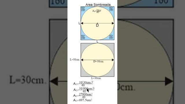 areas de las esquinas y un circulo inscrito en un cuadrado de 30cm por 30 cm смотреть онлайн