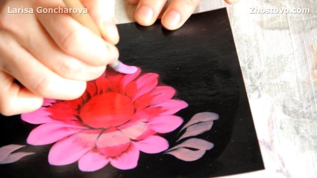 Учимся писать Георгин маслом. Результат ученицы Екатерины в моей студии. Обучение Жостовской роспис смотреть онлайн