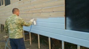 Покраска имитации бруса.