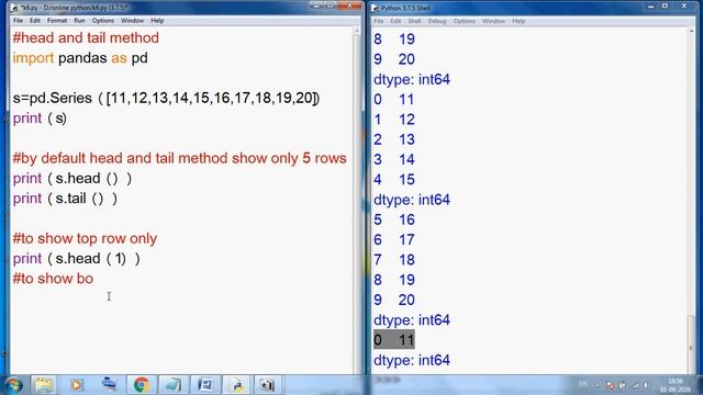 Class 12 IP Pandas Series Practical head and tail method смотреть онлайн