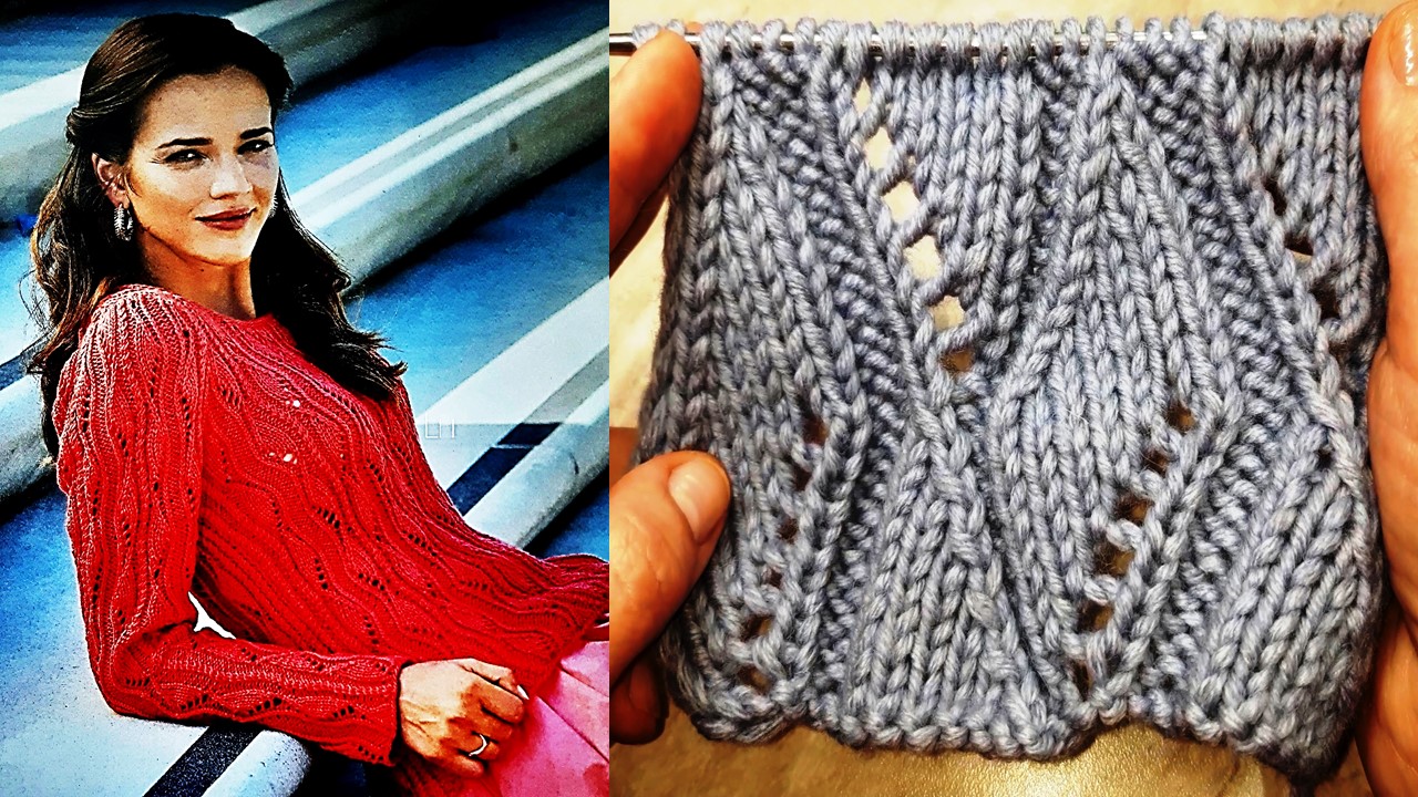 Очень красивый узор спицами "листики". смотреть онлайн