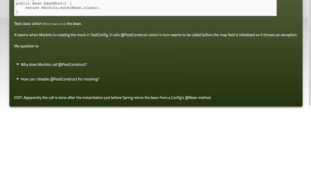 Mockito + Spring + @PostConstruct, mock initialization error, why is @PostConstruct called? смотреть онлайн