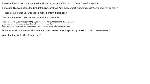 Wordpress: Comments feed - Undefined named entity: ndash смотреть онлайн