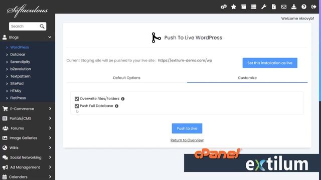 How to Push WordPress From Staging to Live using Softaculous in cPanel - Extilum Hosting смотреть онлайн