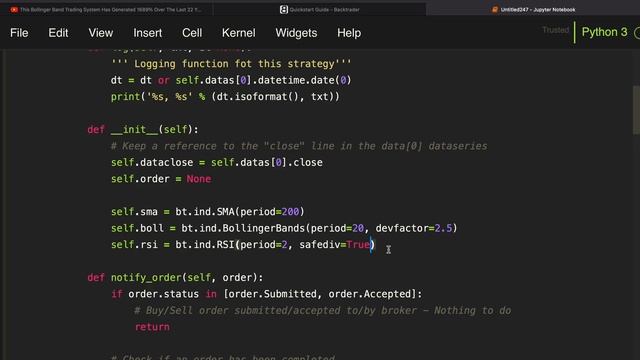 Backtesting Rayner Teos 1689% Bollinger Bands Trading Strategy in Python using BACKTRADER смотреть онлайн