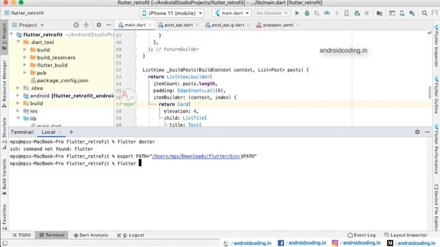 Flutter command issue | zsh: command not found: flutter | Resolved !!! | More www.androidcoding.in смотреть онлайн
